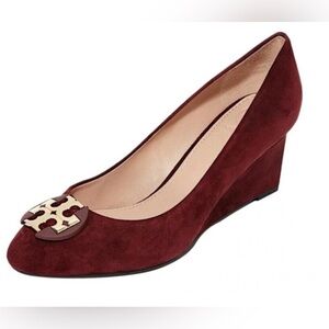 Tory Burch Burgundy Suede Luna Wedge Pumps sz 7